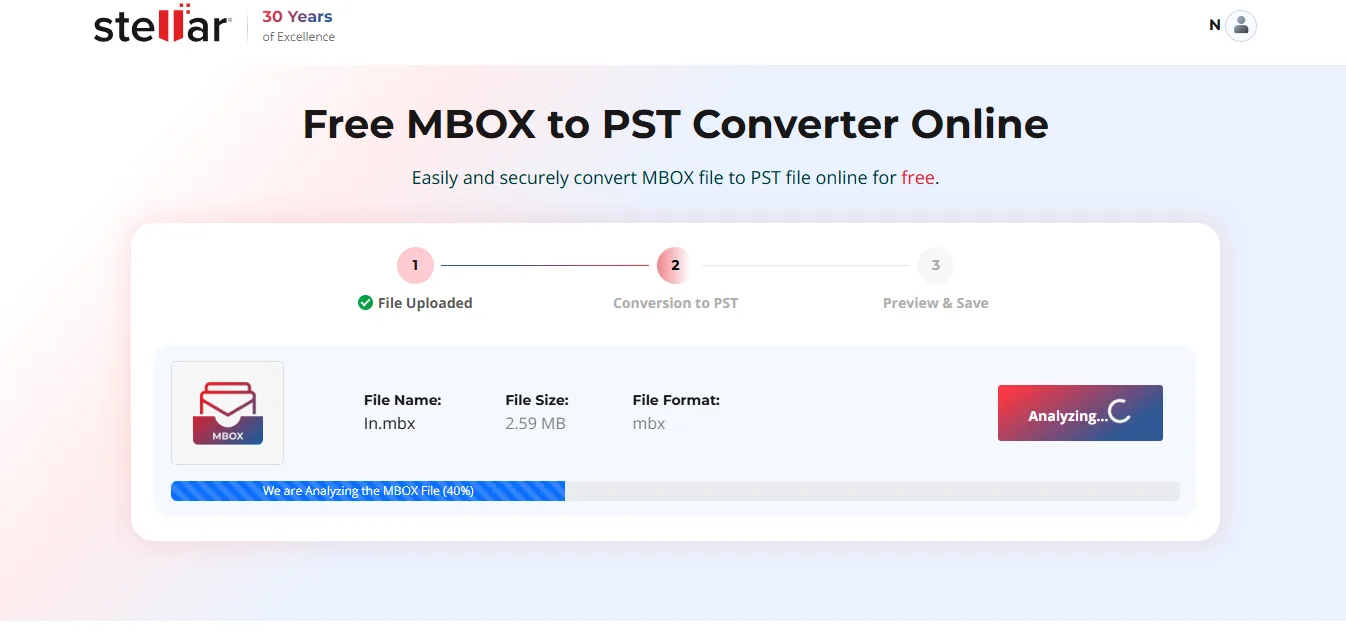 Once MBOX file uploaded it started analyzing