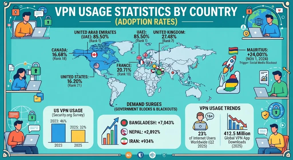 VPN Usage Statistics by Country 2026 [Adoption Rates]