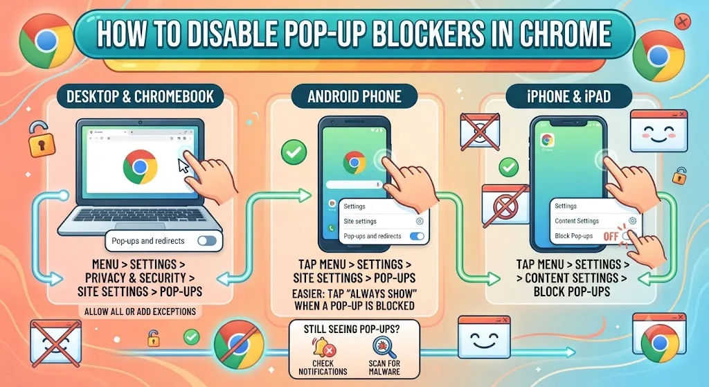 How to Disable Pop Up Blockers in Chrome: Desktop, Android, and iPhone