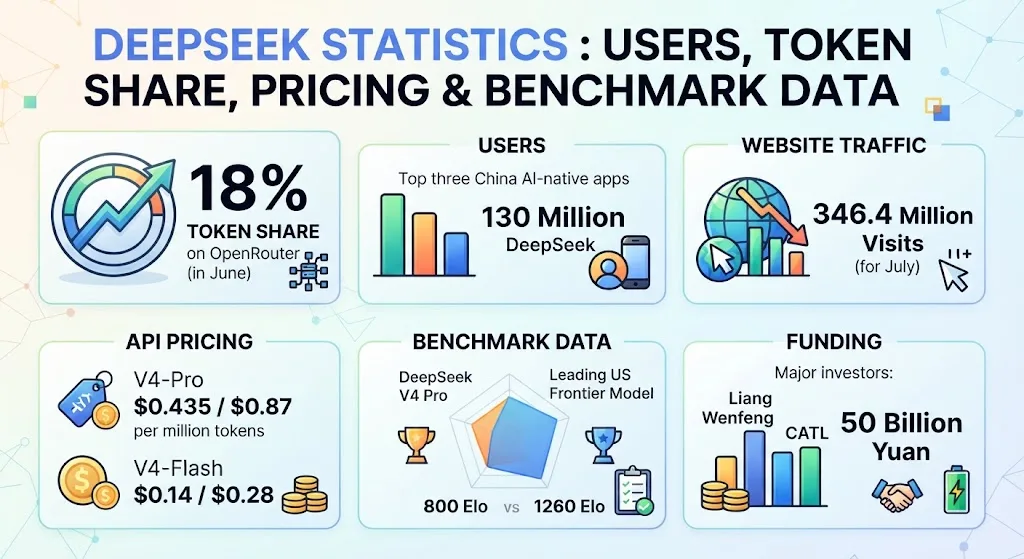 DeepSeek Statistics 2026: Users, Token Share, Pricing and Benchmark Data