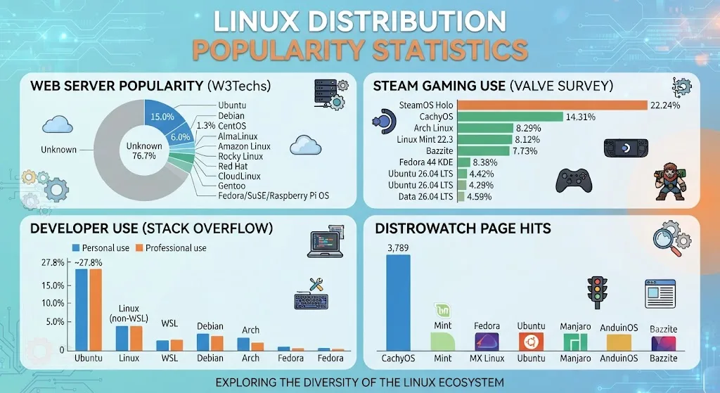 Linux Distribution Popularity Statistics 2026