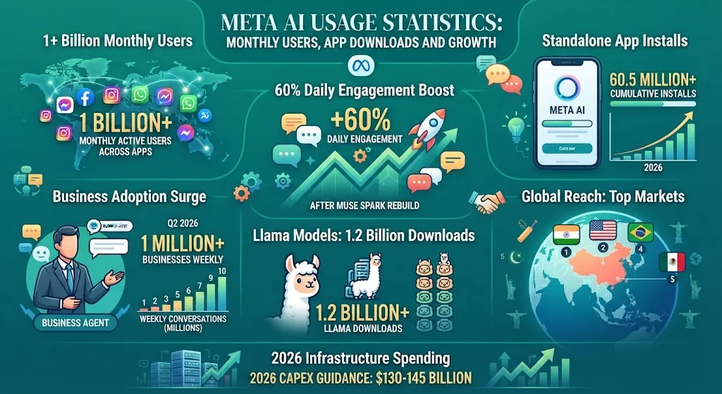 Meta AI Usage Statistics 2026: Monthly Users, App Downloads and Growth Data