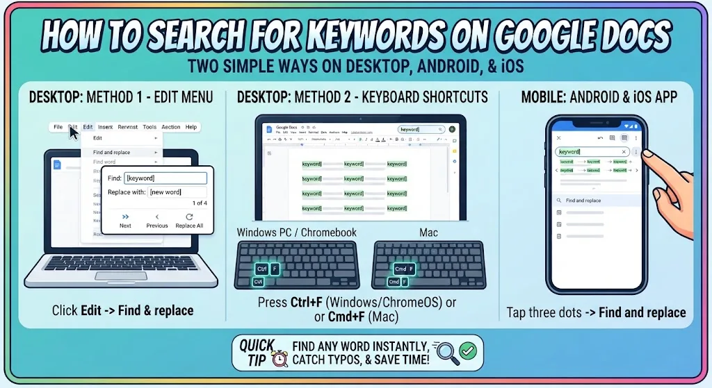 How to Search for Keywords on Google Docs: Two Simple Ways on Desktop, Android and iOS