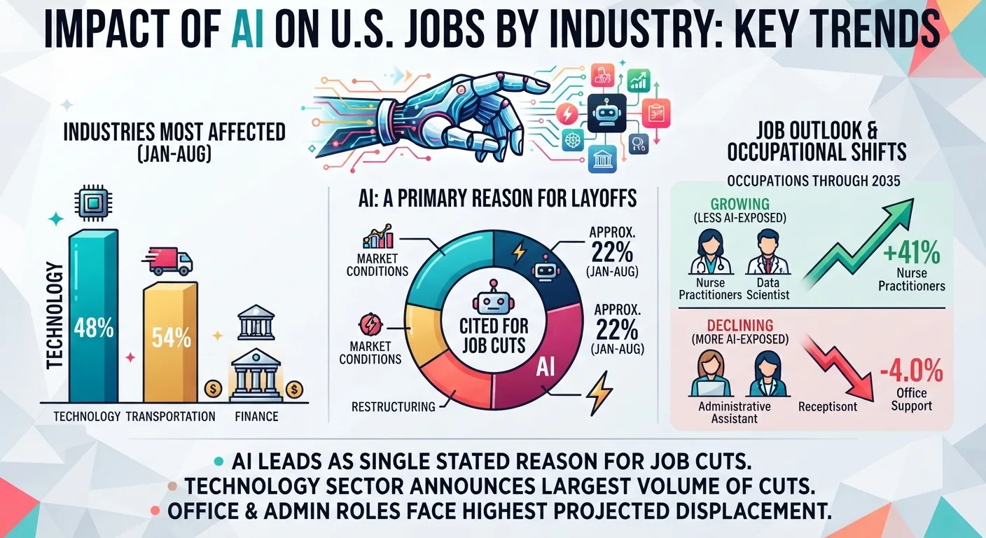 AI job displacement statistics by industry, occupation, age group, and employer forecasts for 2026.