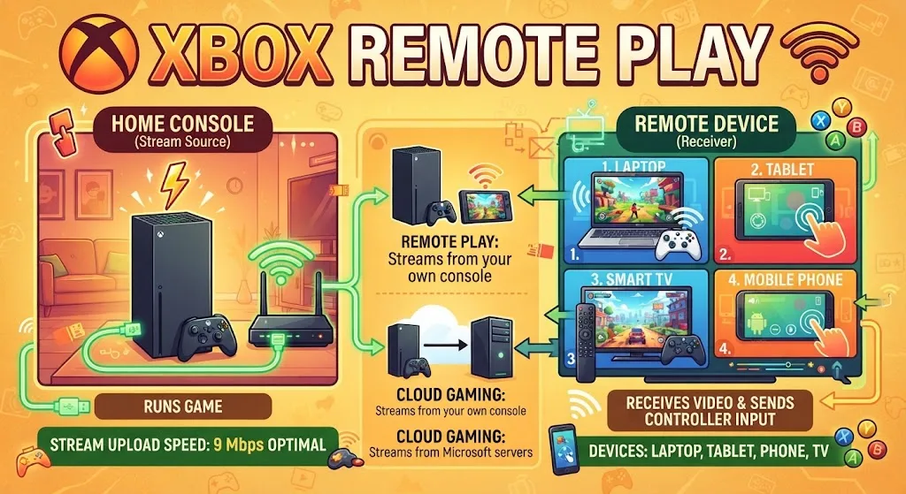 Xbox Remote Play console upload speed requirements chart.