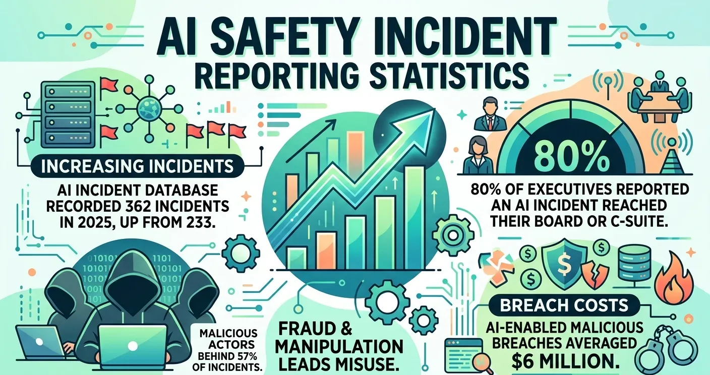 AI safety incident reporting statistics for 2026, including incident counts, reporting deadlines, and response rates.